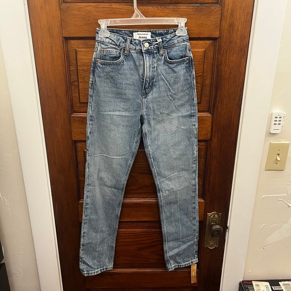 Reformation Jeans sz 24 NWT Liza Ultra High Rise Slim Straight Malta Blue New
